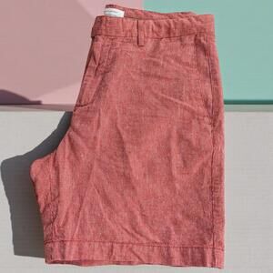 Banana Republic Men 33 Linen-Blend Preppy 7" Inseam Shorts Red White Pin Stripe